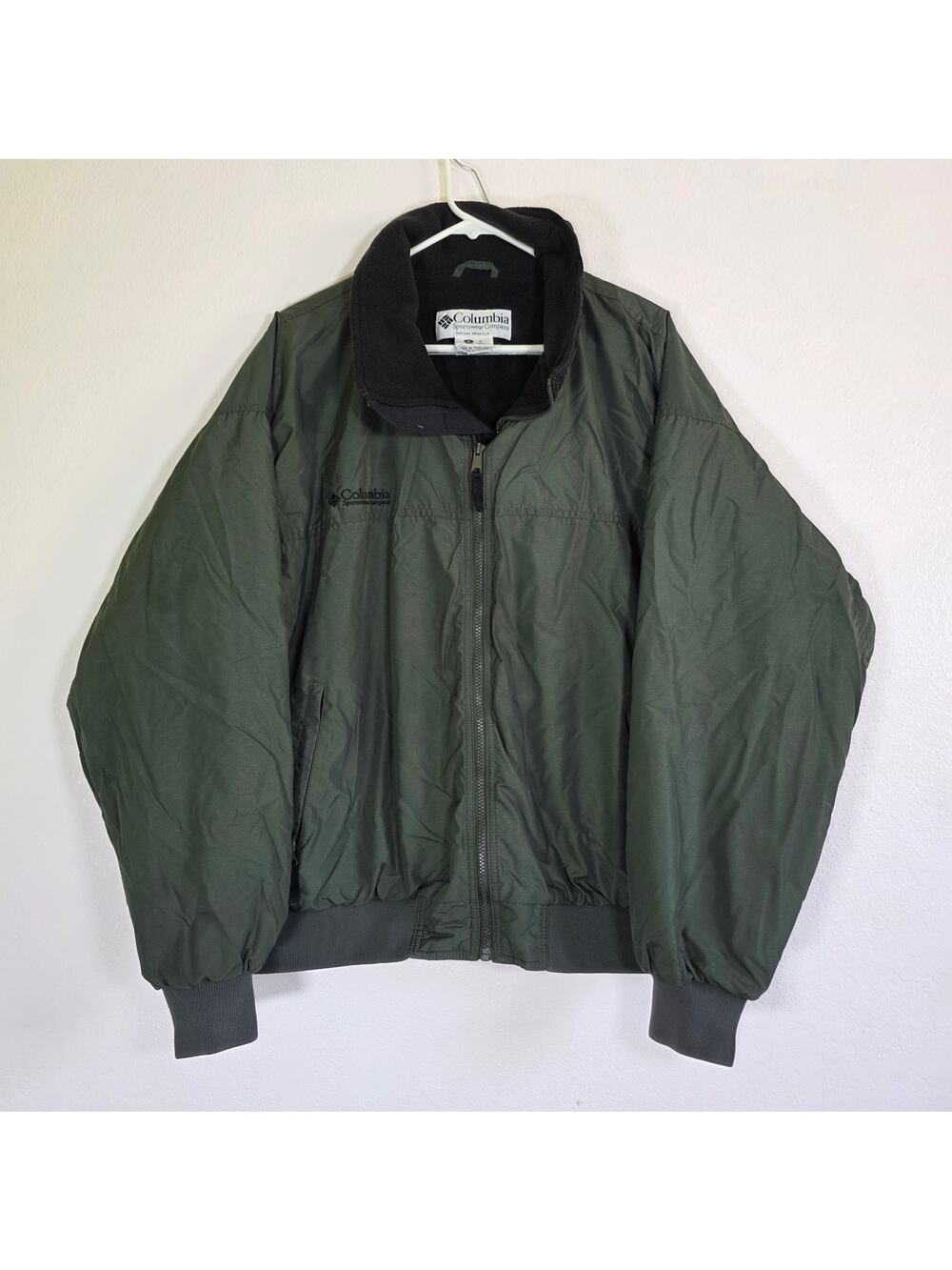 Columbia Mens XL Green Bomber Jacket Fleece Lined Full Zip Casual